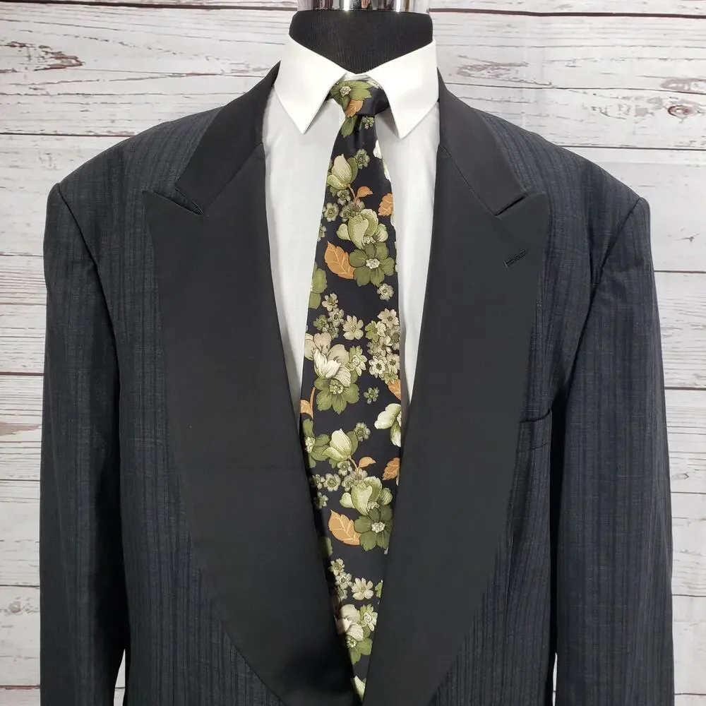 Vintage Pierre Cardin Men's Gray Black Peak Lapel Formal Suit Set Size 54L